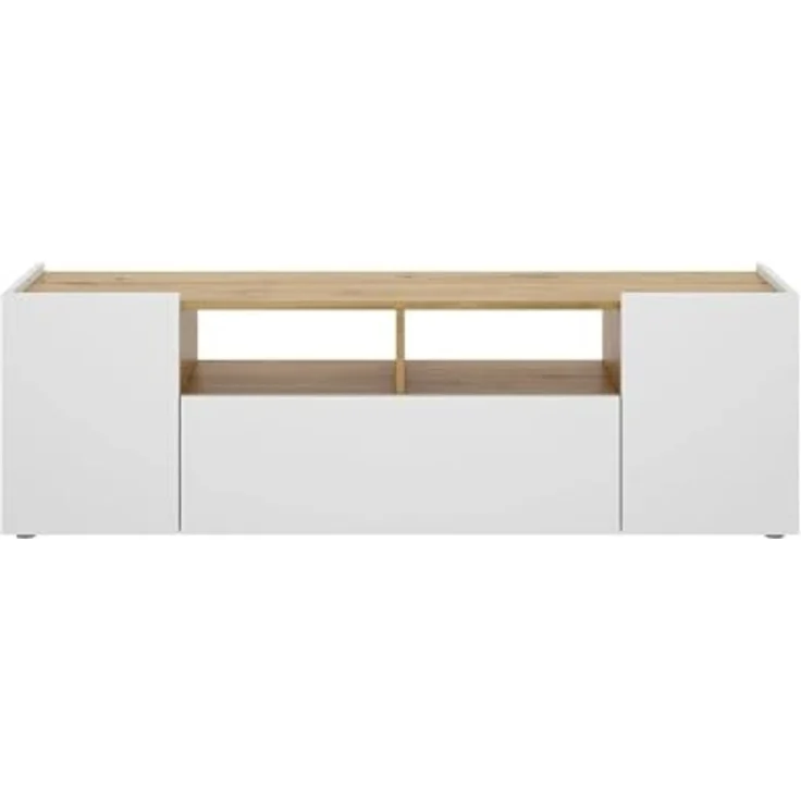 Dmora - TV-Schrank Etna, niedriges Sideboard für Wohnzimmer, TV-Sideboard für Wohnzimmer, 142x35h44 cm, Weiß und Eiche Nodi – Bild 6