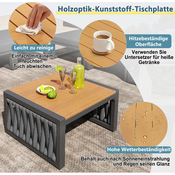 Merax Gartenlounge-Set, 6-Sitzer Gartenmöbel Set, Garten Loungesessel für 6 Personen, Doppelliege für den Außenbereich, Verstellbarer Rückenlehnenwinkel, Grau – Bild 5
