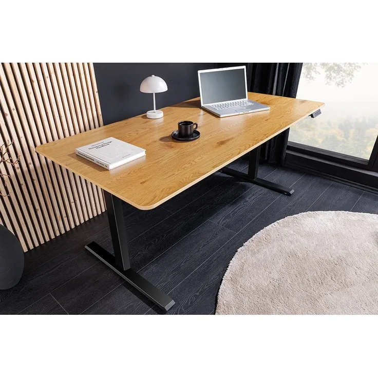 riess-ambiente Schreibtisch OAK DESK 140cm natur/schwarz-Eiche, stufenlos, höhenverstellbar, leise (Einzelartikel, 1-St), Anpassbarer Bürotisch - ideal für Arbeitszimmer, Praxis und Homeoffice