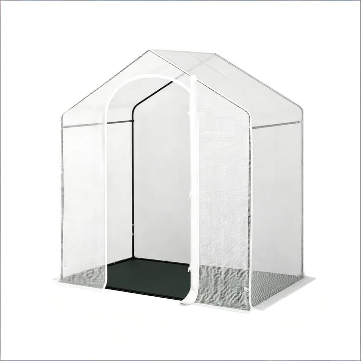 Wohnora-Terrasse Gewächshaus,Gewächshaus mit Roll-Up Bogen Reißverschlusstür,Pflanze Winterzelt,Gewächshaus im Freien,H 200cm x T 200cm x B 80cm,Weiß