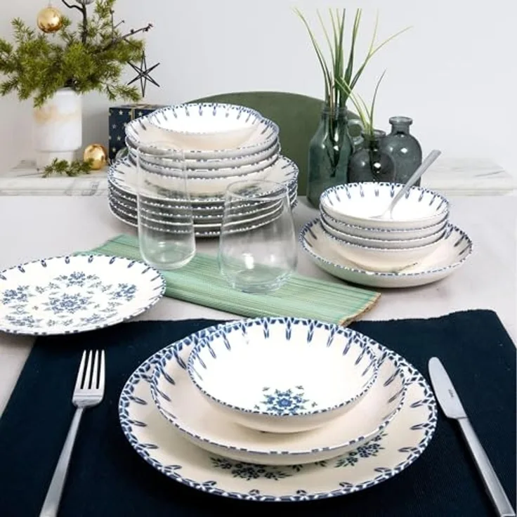 Tafelservice (24-teilig), 'GBSATN24Y4R1654', Weiß, Blau