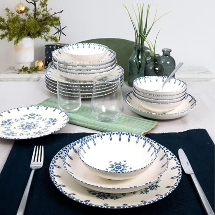 Tafelservice (24-teilig), 'GBSATN24Y4R1654', Weiß, Blau – Bild 1