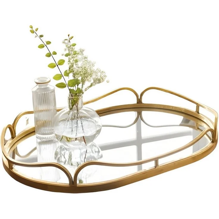 Dekoleidenschaft Tablett mit großer Spiegelfläche "Gold" 50x34 cm groß, Rahmen aus Metall in gold, Serviertablett, Geschenk Verlobung Hochzeit – Bild 4