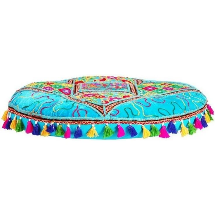 Marrakesch Orient & Mediterran Interior Pouf Orientalische Bodenkissen Sitzkissen Dekoration Bahri Blau, Handarbeit – Bild 1