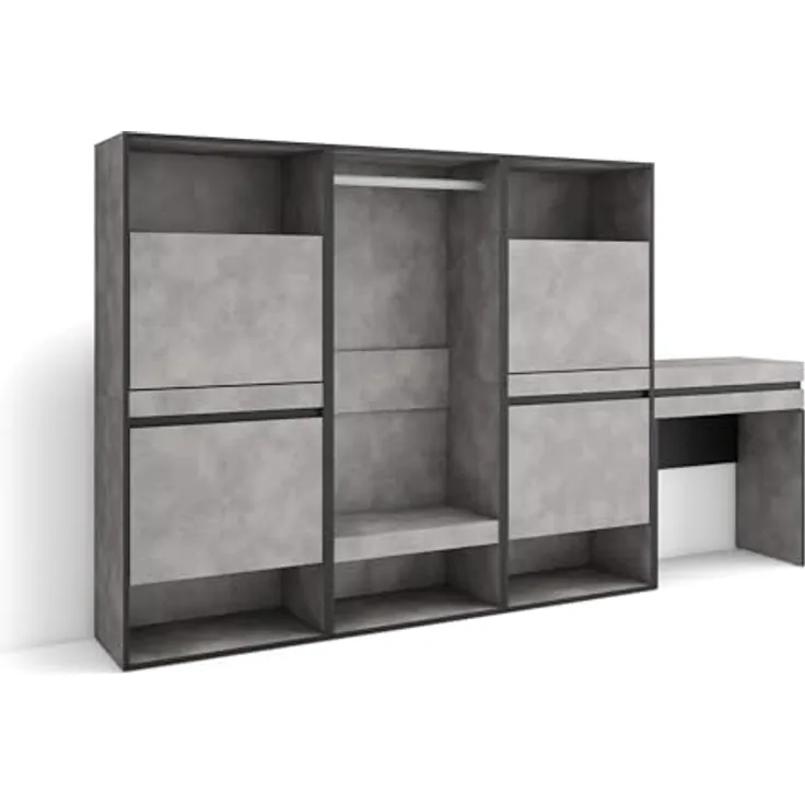 Skraut Home | Schuhregal, Schuhschrank | Schuhaufbewahrung | 250x145x35 cm | Für Schlafzimmer, Zimmer | Offener Kleiderschrank | Schminktisch | Moderner Stil | Zement