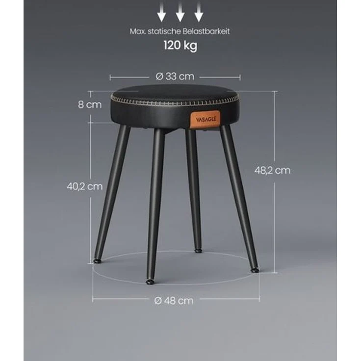 Vasagle Esszimmerstühle (4 St), Sitzhocker, EKHO Series, Kunstleder, 48,2 cm hoch, tintenschwarz – Bild 5
