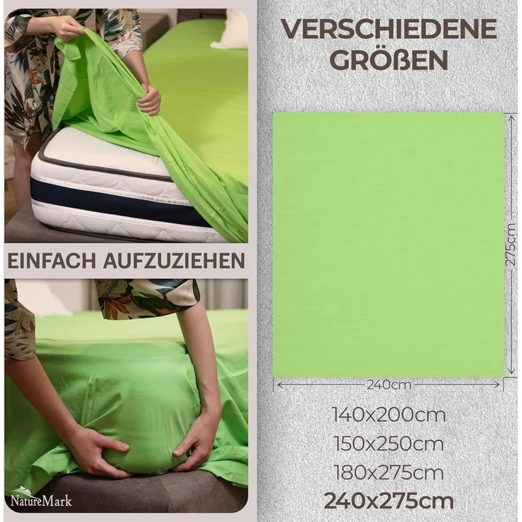 GREEN MARK Textilien Klassische Bettlaken | Betttuch | Laken | Leintuch | Haustuch 100% Baumwolle ohne Gummizug vielen Größen und Farben Größe:240x275 cm, Apfel grün – Bild 5