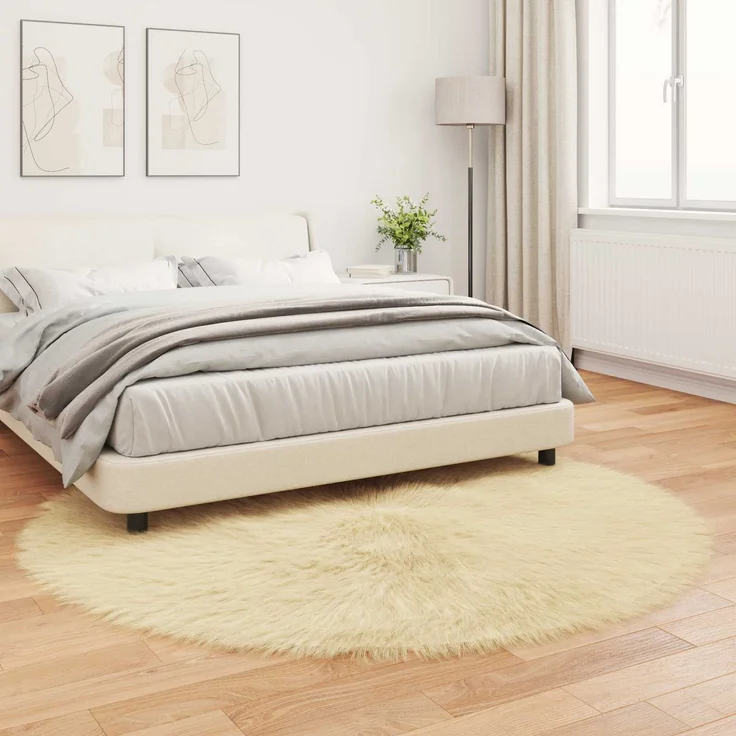 vidaXL Teppich aus Kunstschaffell TAFALLA Creme Ø 160 cm Polyester 42021516 – Bild 4