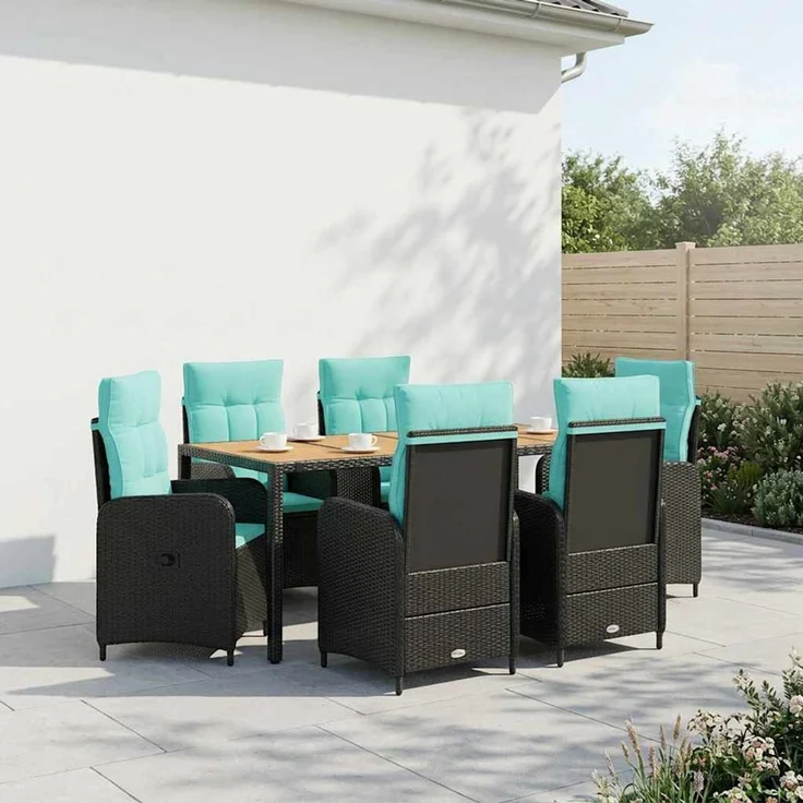 vidaXL Outdoortisch-Set 7 stk. Black and Turquoise 190 x 90 x 75 cm 3422278 – Bild 1