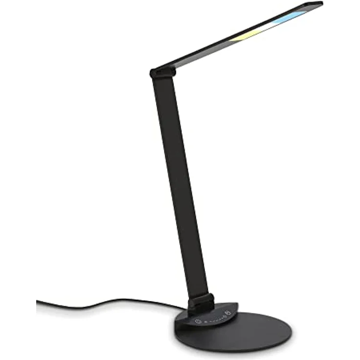 Briloner LED Schreibtischlampe, schwenkbar, Touch, CCT dimmbar, Silber, 6W, mit USB-Anschluss und Speicherfunktion – Bild 1