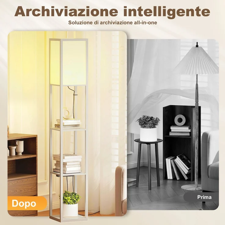 JARDJ Stehlampe mit Ablagen, dimmbarem Licht, Fußschalter und USB-Anschlüssen, Weiß – Bild 6