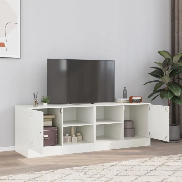 2 pcs TV-Schrank, Lowboard TV Weiß 67x39x44 cm Stahl