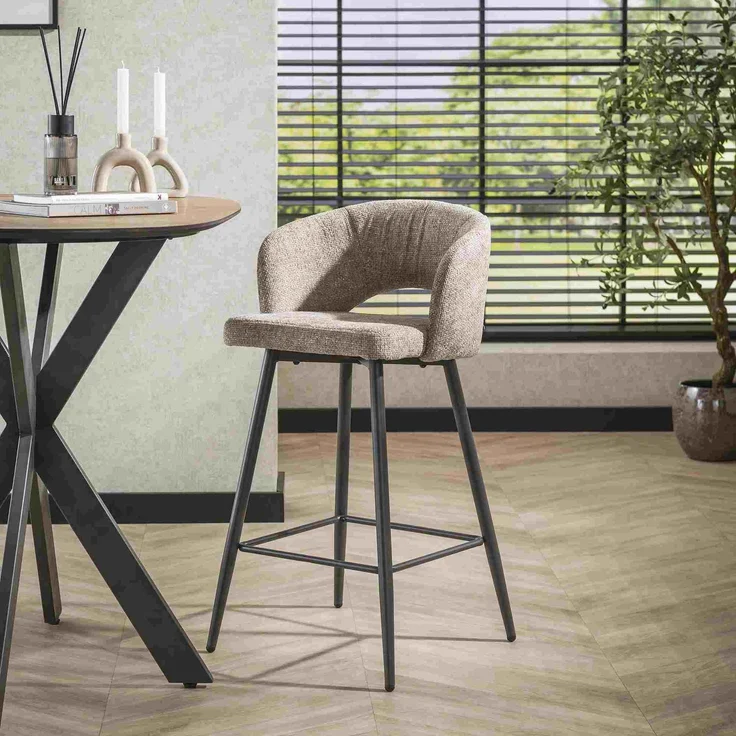 Barhocker 2er-Set Boulse, Webstoff mit Armlehne, modern, Sand, gepolstert und bequem – Bild 2