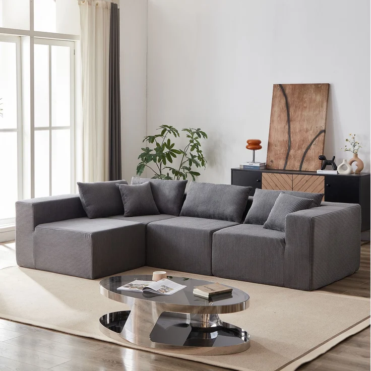 Modulares Ecksofa 264 x 167 x 71 cm in Grau – L-Form mit Cordbezug, 4-teilig – Bild 1