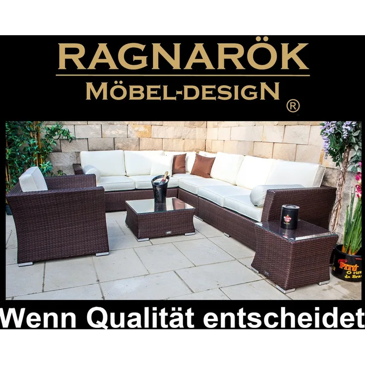 Ragnarök Möbel-Design Gartenlounge-Set Lounge Set Wotan, (Set, Ecksofa, Alu, Polyrattan), integrierte Kopfstützen in den Sitzflächen, extra Breite Armlehnen