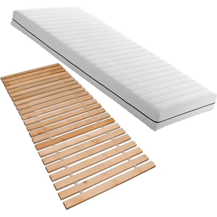 Matratzenset Betten-ABC KSP-500 - Das Original - 90x200 cm, Härtegrad H3 + Rollrost mit 23 Leisten
