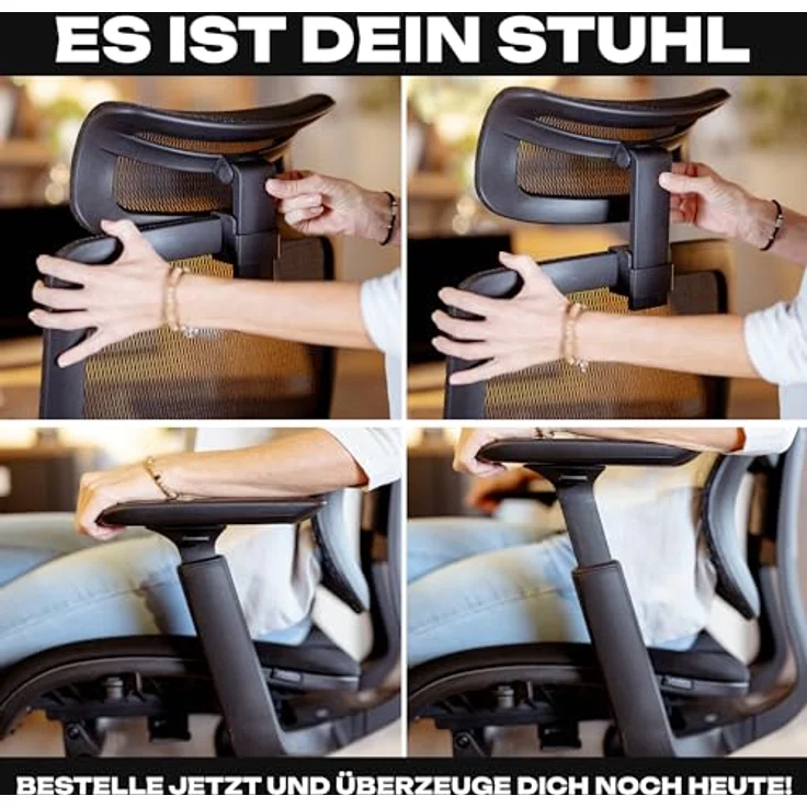 VALKENSTOL M6 Bürostuhl Ergonomisch Testsieger, auch bis 1,95m, Schreibtischstuhl mit Polster-Sitz, Office Chair mit adaptiver Lordosenstütze, Verstellbare Rückenlehne für Gesundes Sitzen, Chefsessel – Bild 9