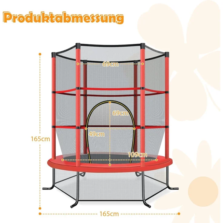 COSTWAY Gartentrampolin mit Sicherheitsnetz, Trampolin bis 45kg belastbar, Indoor-/Outdoortrampolin für Kinder ab 3 Jahre, Ø140cm – Bild 6
