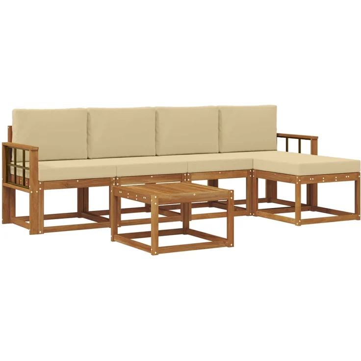 vidaXL Outdoor-Sofagarnitur 6 stk. 5-Sitzer Natur und Beige 3366301 – Bild 2