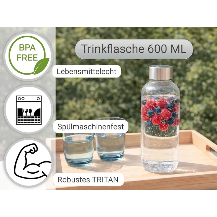 ZOLLNER Trinkflasche, 600 ml, transparent, mit Schraubverschluß – Bild 2