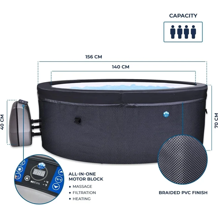 NetSpa Vita Whirlpool halbstarr rund für 4 Personen Ø 156 x 73 cm inkl. Umrandung mit 5 teiliges Mob – Bild 2