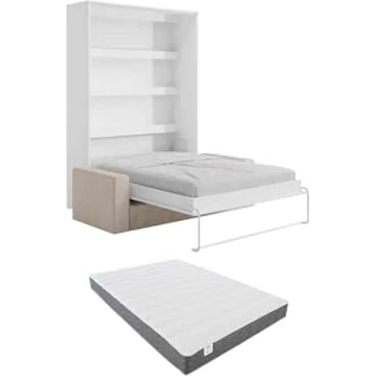 Vente-unique - RAPILI Bett Holz, Platte BeigeWeiß - B 133 cm239,2 cm x H 225,2 cm x L 200 cm