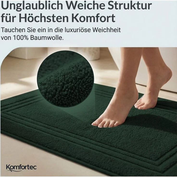 Komfortec Badvorleger Set 2 Teilig, Frottee Duschvorleger, Waschbar Duschmatte & Badteppich, 600 g/m² &100% Baumwolle, Saugfähig & Schnelltrocknend, 50x70 cm, Dungelgrün – Bild 1