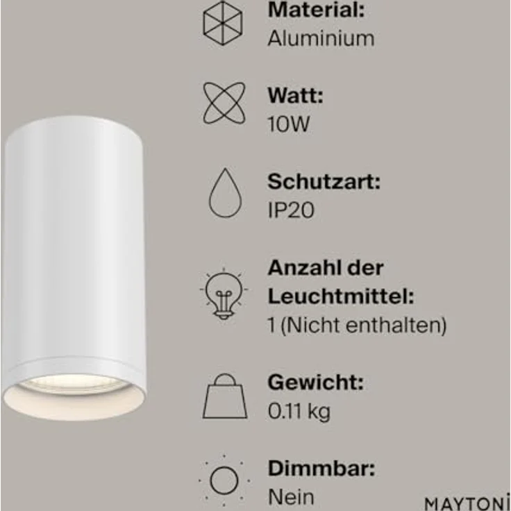 MAYTONI FOCUS S Deckenleuchte, GU10 Deckenlampe aus Aluminium, Ø5 cm, ideale LED Leuchte für Küche, Flur, Wohnzimmer oder Esszimmer, Weiß – Bild 3