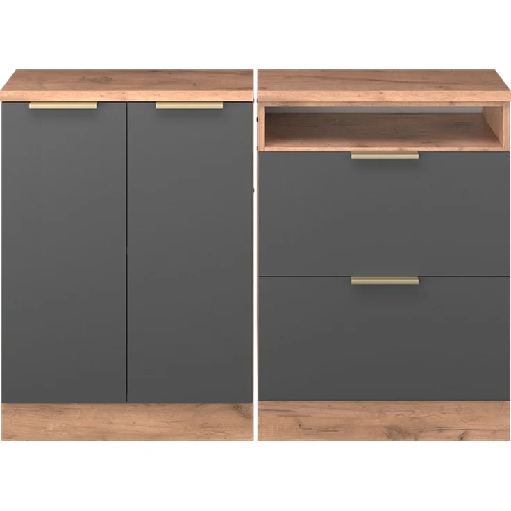 Küchenschrank für Dachschrägen R-Line Anthrazit-Gold 120 cm 2er Set Schrankkorpuss 60 cm Tiefe Vicco – Bild 3