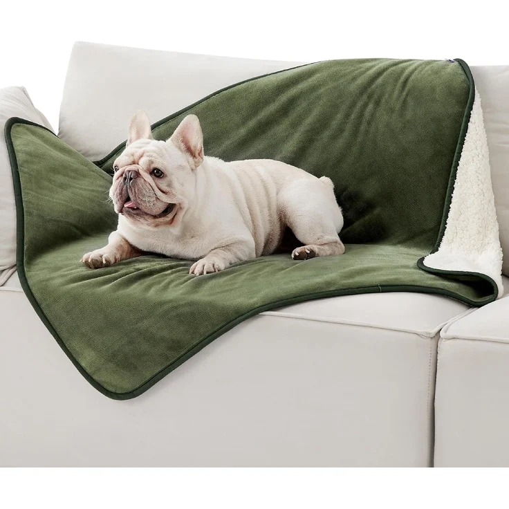 Lesure wasserdichte Hundedecke Grosse Hunde - 100x80 cm Outdoor Hundedecke waschbar, Hundedecke Sofaschutz aus Sherpa Fleece, Katzendecke flauschig und weich, Olivgrün – Bild 1