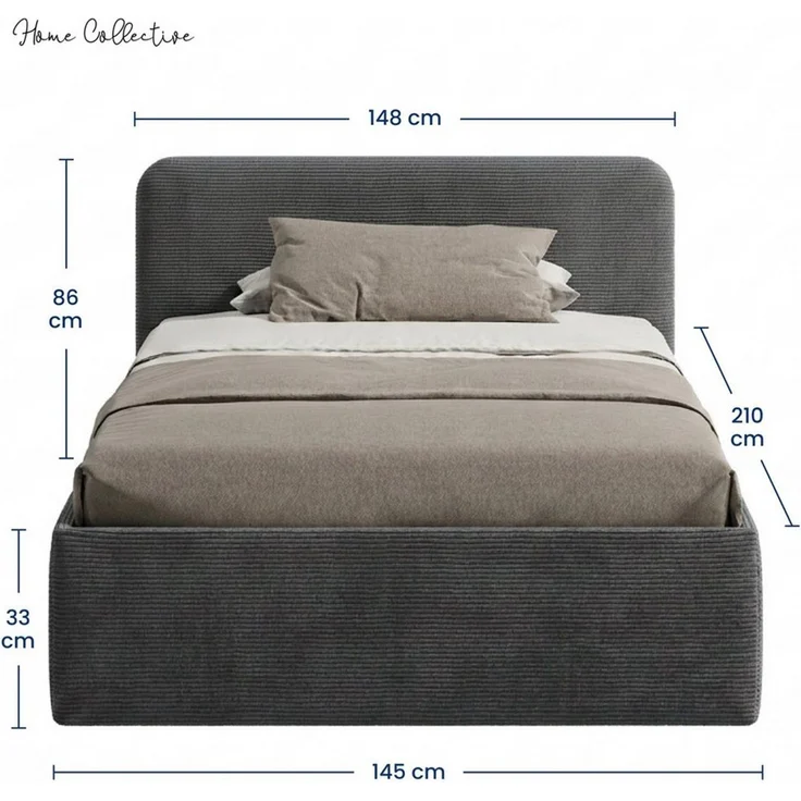 Home Collective Polsterbett Bett mit Stauraum, verstellbarem Lattenrost, viele Größen (Größen: 100x200 120x200 140x200 160x200 180x200 200x200, hochwertiger Kordstoff, made in Germany), wählbare Matratze Federkern oder Kaltschaum, Anthrazit – Bild 3