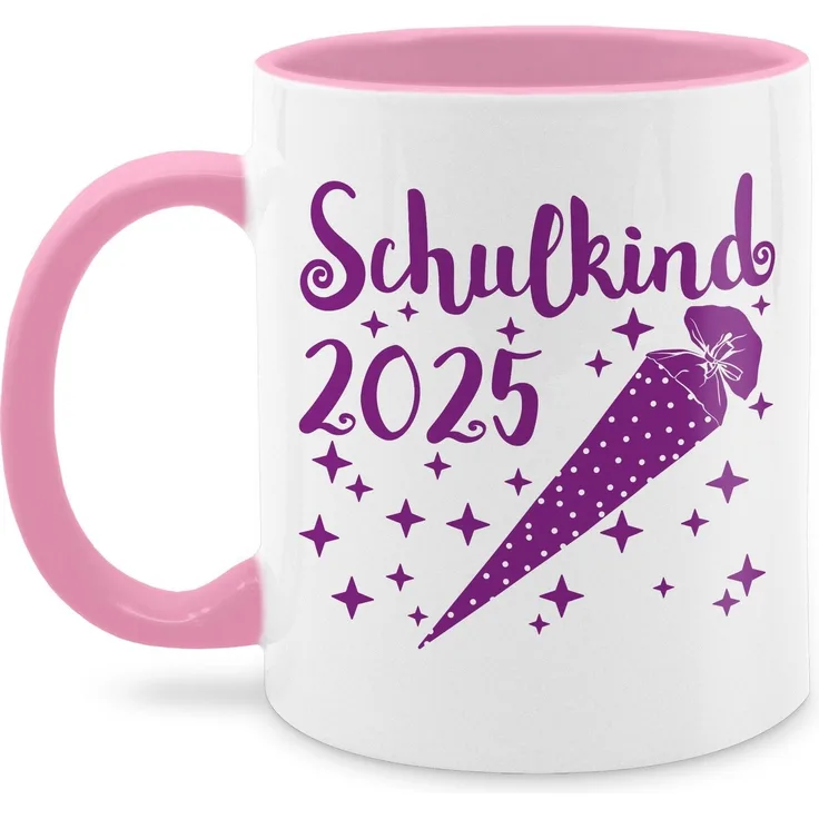 Shirtracer Tasse Schulkind 2025 - Schultüte und Sternchen - lila, Keramik, Einschulung Geschenk Tasse
