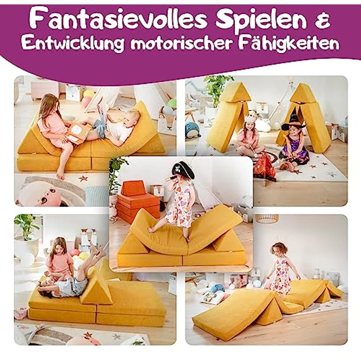 Linodino Kindersofa Spielsofa I aus Schaumstoff Bausteine I Spielcouch für Kinder, Wasserfeste Unterbezüge, Waschbare Chenille Bezüge 30° – Bild 3