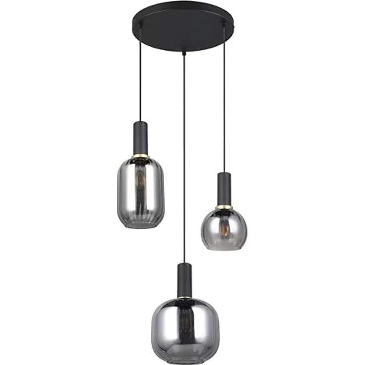 Trio Leuchten Hängeleuchte, Schwarz-Chrom, Pendelleuchte aus Metall und Glas, 150 cm – Bild 1