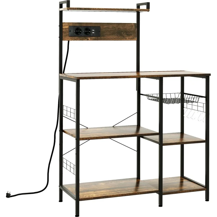 JARDJ Mikrowellen-Ofenrost mit Ablagen und Drahtkorb, 90 x 42 x 130 cm, Braun