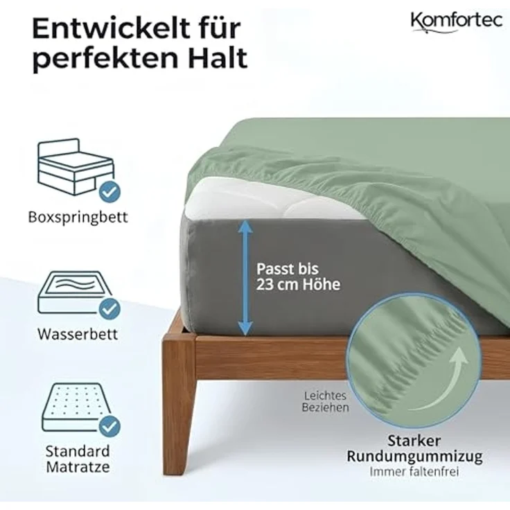 Komfortec 2er Pack Jersey Spannbettlaken 160x200 cm, 100% Baumwolle, Doppelpack Spannbettuch – Bild 2