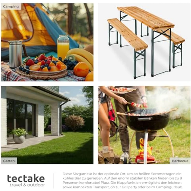tectake® Bierzeltgarnitur klappbar, Biertisch Klapptisch mit 2X Bierbank, Gartenmöbel Set, Camping Zubehör, Klapptisch Esstisch, Camping Tisch faltbar, Balkontisch, Campingtisch klappbar – Bild 6