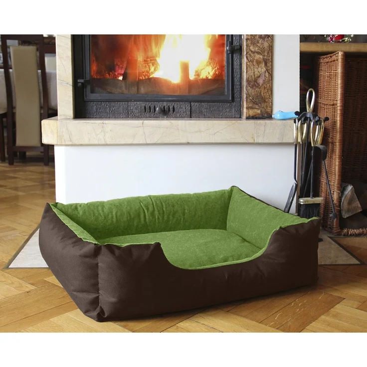 BedDog Hundebett LUPI, Hundesofa aus Cordura, Microfaser-Velours, waschbares Hundebett mit Rand, Hundekissen vier-eckig (S) ca. 55x40x17cm, MYSTIC (braun/grün) – Bild 2