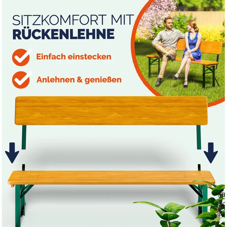 Casaria Bierzeltgarnitur mit Rückenlehne, 3-teilig, klappbar, Holz natur / Stahl grün, 170 x 70 x 75 cm – Bild 3