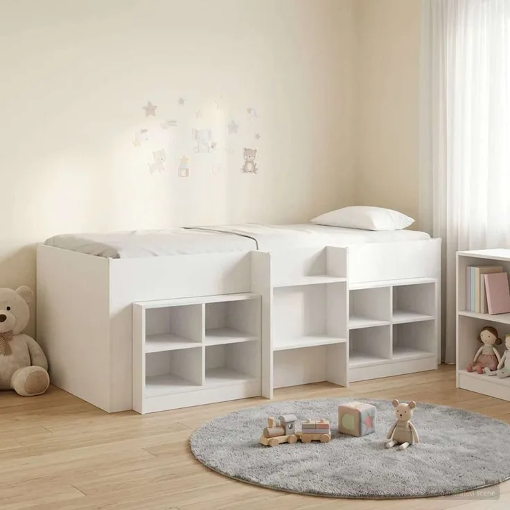 vidaXL Loft Bettgestell mit Schrank 3 stk. Weiß Holzwerkstoff 3423414