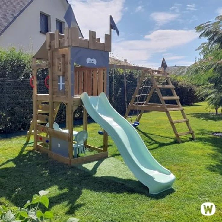 Wickey Spielturm DragonFlyer Stelzenhaus – Ritterburg mit Kletteranbau, 10 Jahre Garantie*, Massivholz, 120 cm Podesthöhe – Bild 6
