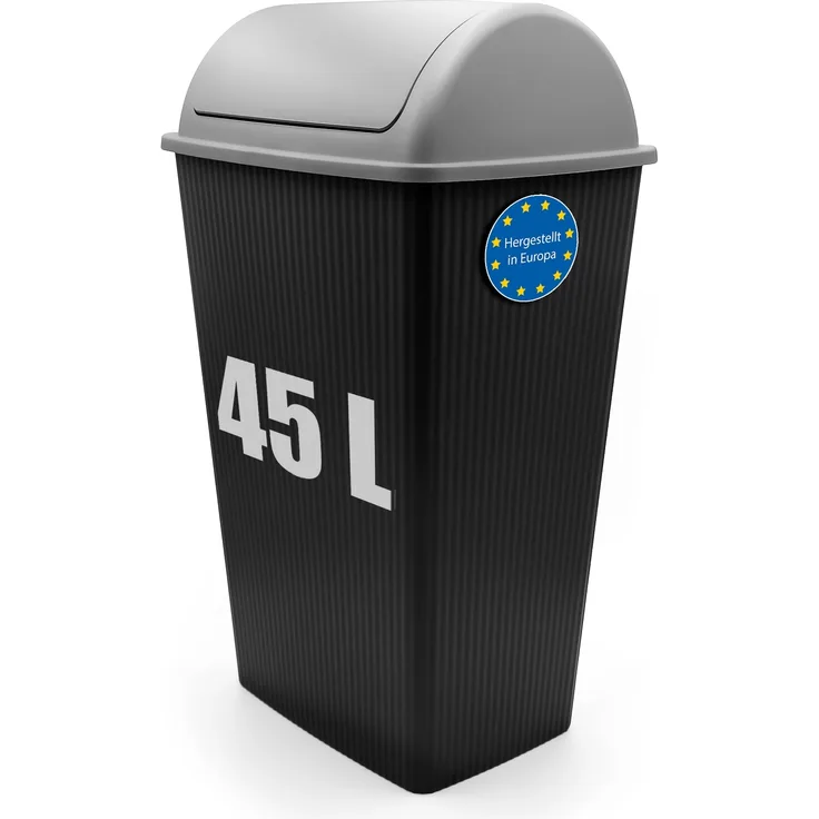 BigDean Mülleimer mit Schwingdeckel 45 L Anthrazit – Abfalleimer für die Küche & Büro – Müllbehälter aus robustem & geruchsdichtem Kunststoff – Made in Europe