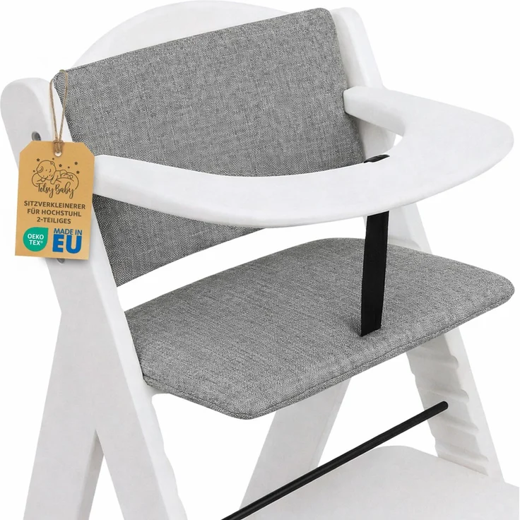 Sitzverkleinerer für Hochstuhl Baby Sitzkissen Stuhl 2-teilig - Kinder Sitzauflage für Hauck und Stokke Kinderhochstuhl High Chair Cover für Treppenhochstuhl und Babystuhl Oeko-Tex Grau