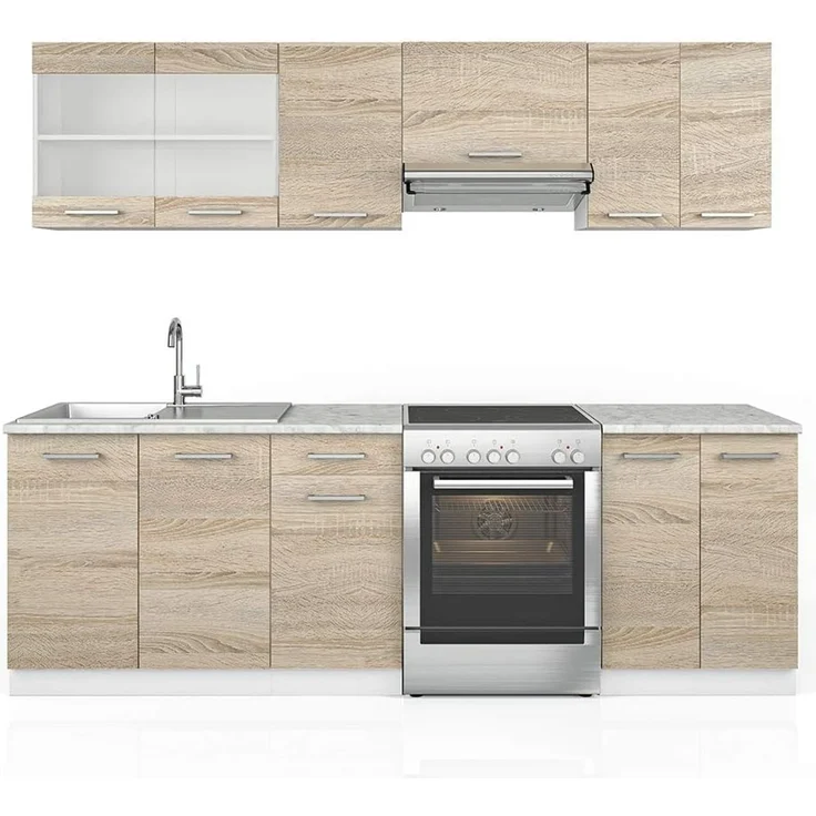 Küchenzeile R-Line Sonoma/Weiß 240 cm, AP Marmor Vicco – Bild 1