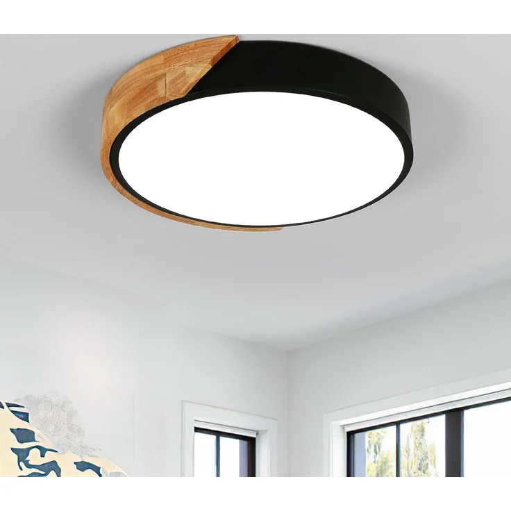 Goeco LED Deckenleuchte Runde LED-Deckenleuchte, 24W, 6000K, für Schlafzimmer, Küche, Kaltweiß, stabile LED-Lichtquelle, natürlicher Eichenschalen – Bild 9