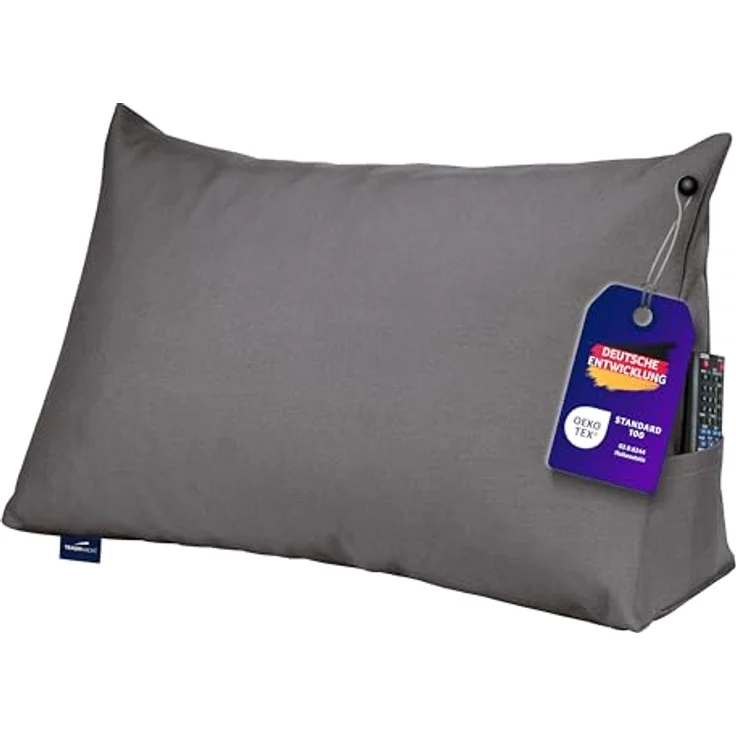 Traumnacht Cozy Rückenkissen, Lesekissen, 70x40 cm dunkelgrau, abnehmbarer,waschbarer Bezug aus 100% Polyester,praktisches Seitenfach,Öko-Tex zertifiziert,produziert nach deutschem Qualitätsstandard – Bild 2
