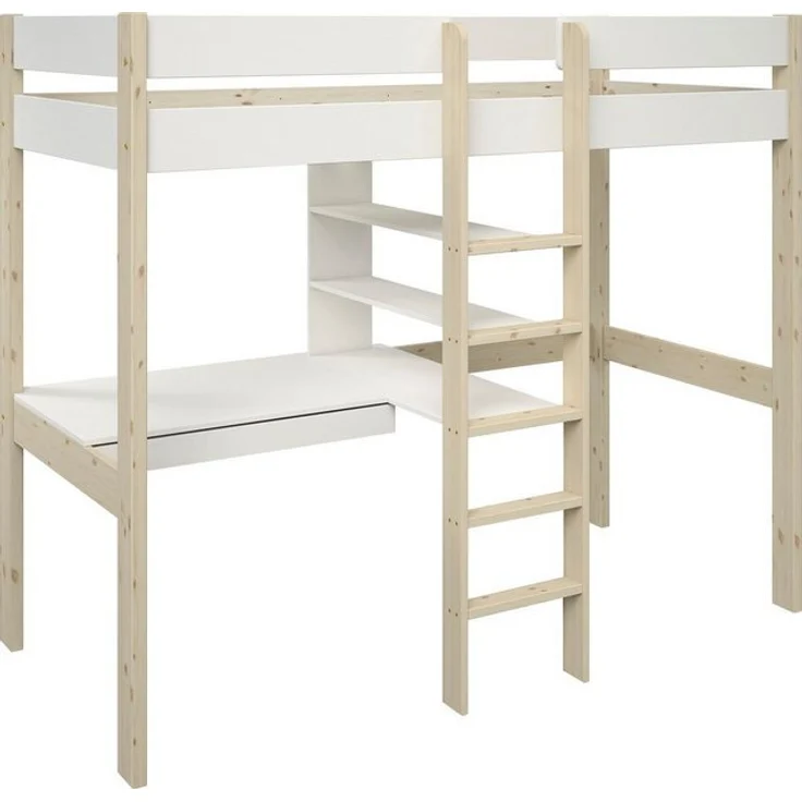 Lüttenhütt Hochbett Stockbett, Kinderbett, "ROBIN " FSC® zertifiziertes Massivholz mit Schreibtisch und Regalen – Bild 4