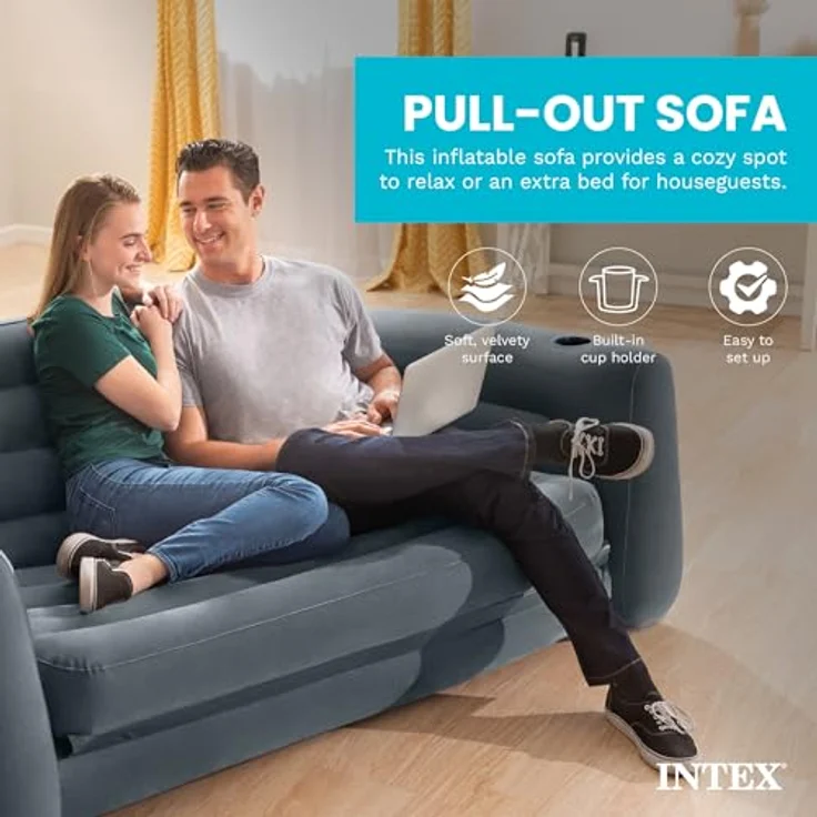 Intex Aufblasbares Sofa, ausziehbar, 203,2 x 231,1 x 66 cm, Queensize-Bett, Grau – Bild 3