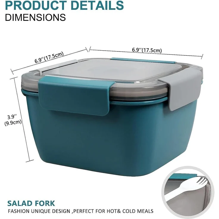 Salatbehälter 3 Fächer Dressingbehälter Gabel 1500 ML Dunkelblau – Bild 7
