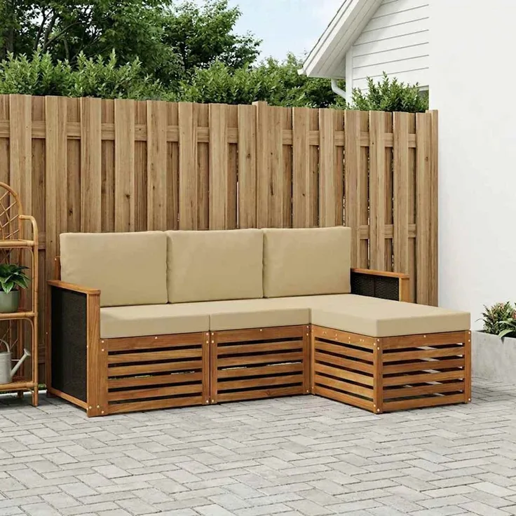 vidaXL Outdoor-Sofagarnitur 4 stk. 4-Sitzer Natur und Beige 3384194